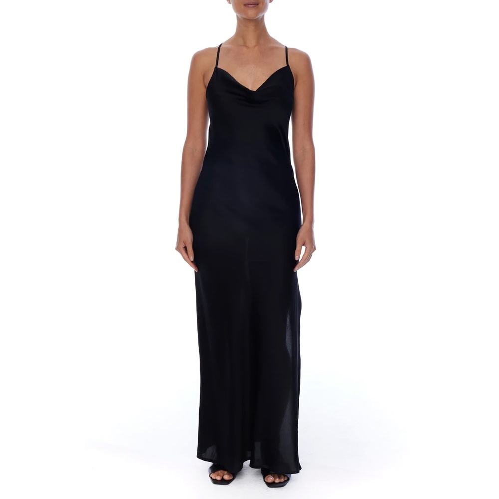 LBLC The Label Camila Cowl Dress. Black Maxi Cowl Neck Dress